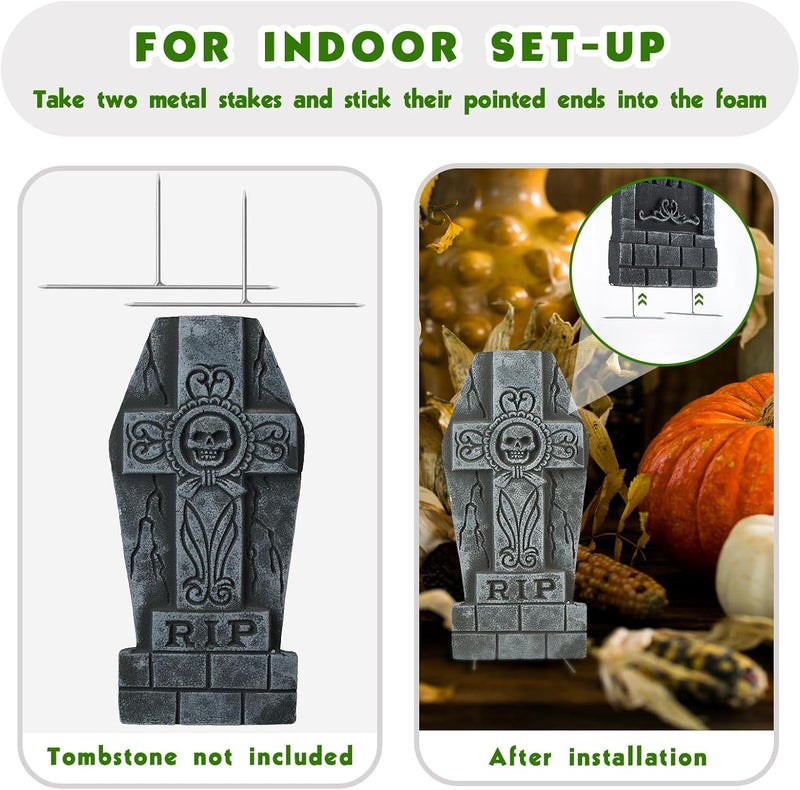 SUMGROW Pack of 24 Metal Halloween Tombstone Stakes Heavy Duty T-Shaped for Graveyard Styrofoam Decorations - Image 4